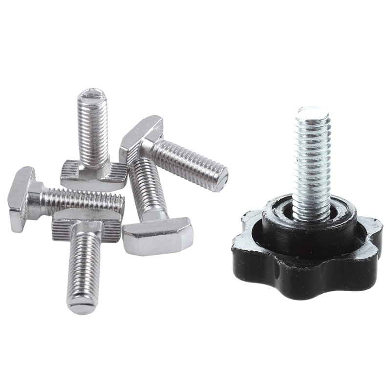 

5Pcs Male Thread 25Mm Hex Shaped Head Clamping Knob With 5Pcs M8 Thread T-Slot Drop-In Stud Sliding Screw Bolt