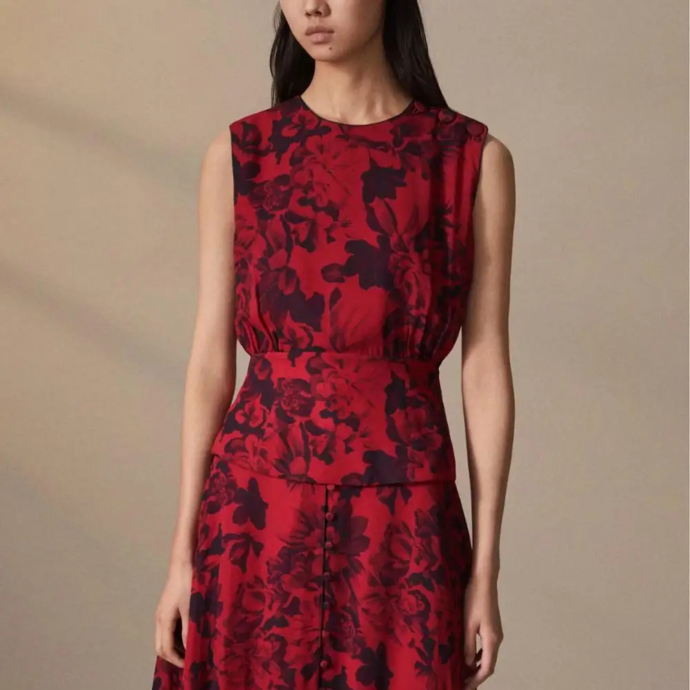 ZA новые весенние костюмы женский комплект из двух предметов красные топы без