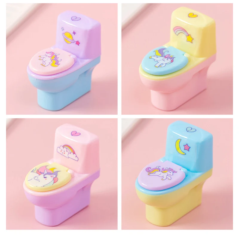 

2pcs Stationery Creative Toilet Shape Cartoon Unicorn Pencil Sharpener Office Supply Gift Kawaii School Accessories Random Style