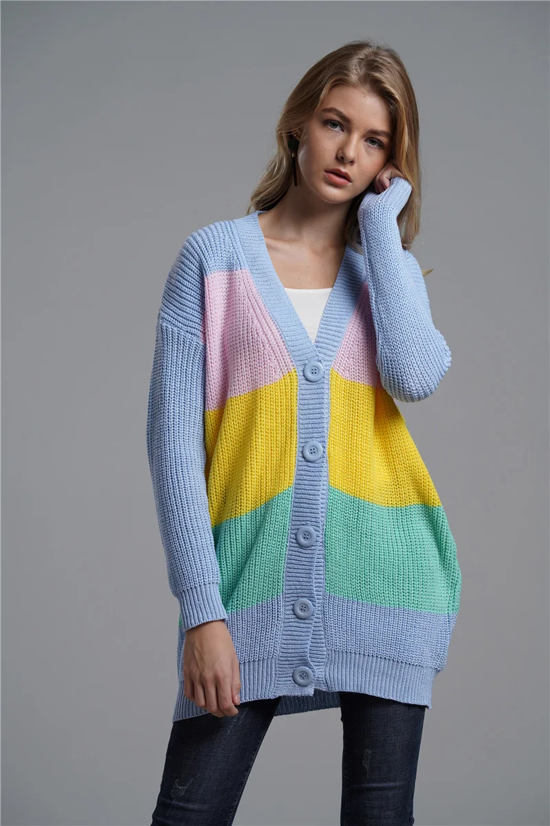 Женский разноцветный кардиган на пуговицах Fitshinling длинный вязаный в стиле