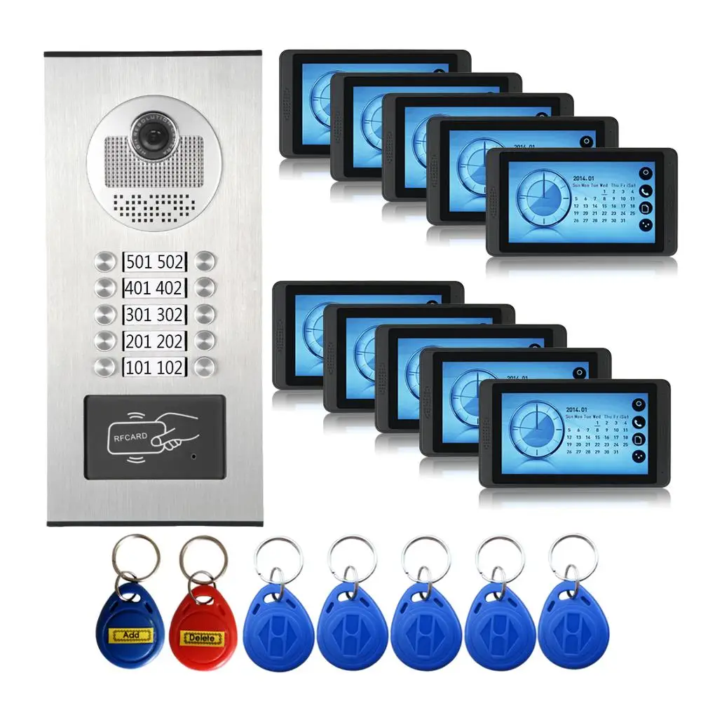 Квартира RFID видео домофона комплект для дома Защита Запись дверной звонок