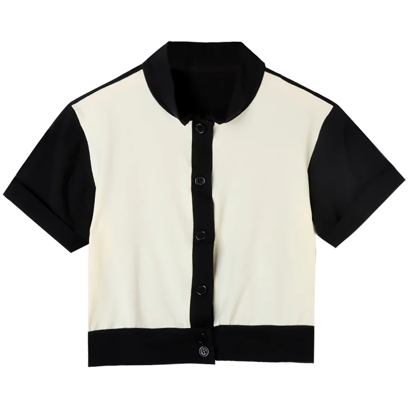 Minority T-shirt Color Contrast Short Sleeve Women's Summer French Loose And Versatile Thin Polo Top |