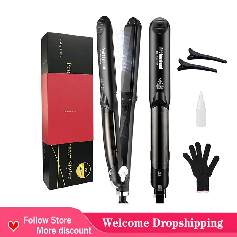 

2021 new Professional hair straightener iron ceramic coating plate ionic curling iron chapinha flat iron styling tool