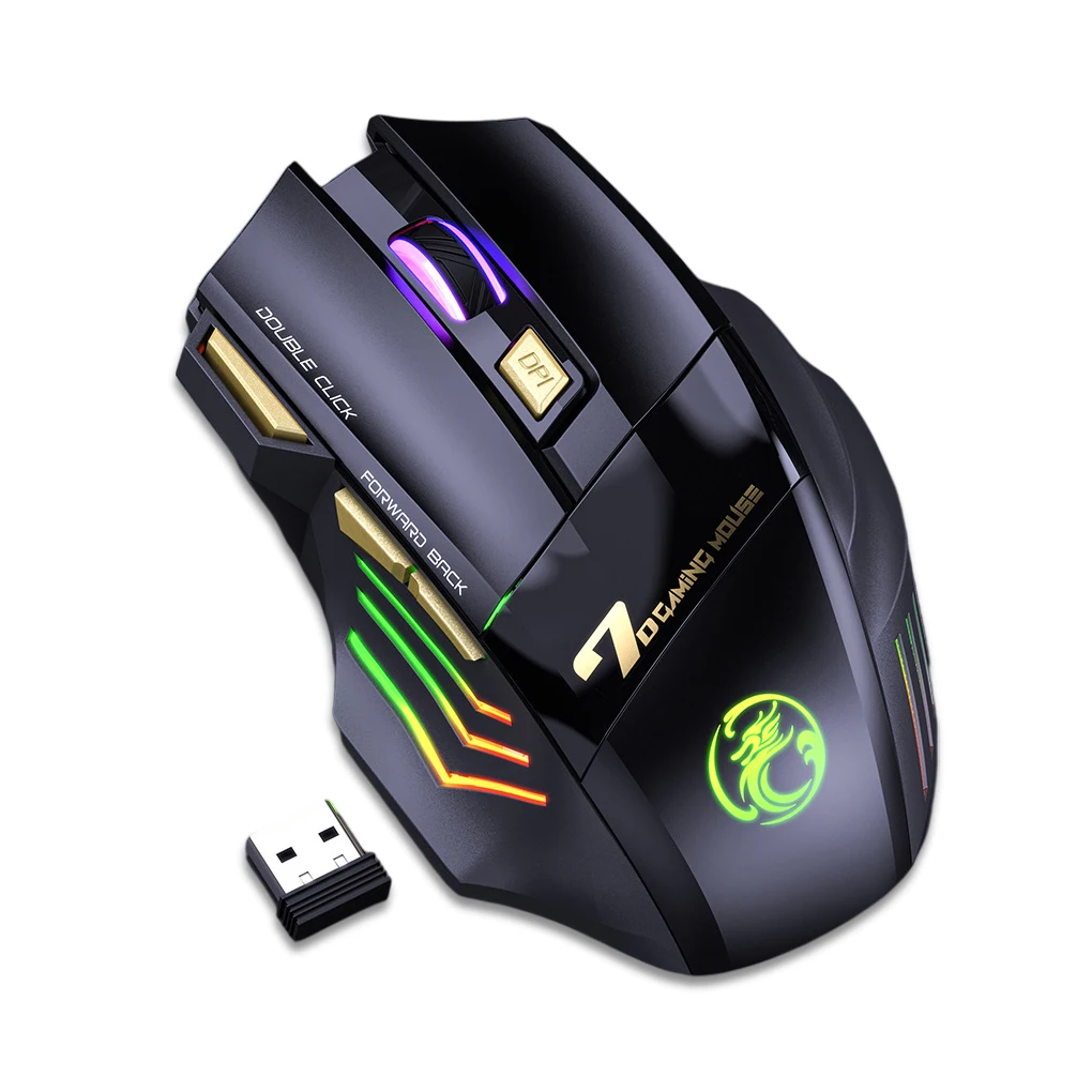 

Беспроводная эргономичная перезаряжаемая оптическая мышь с USB-приемником, 2,4 ГГц, мышь с подсветкой RGB, бесшумная мышь для ноутбука, ПК