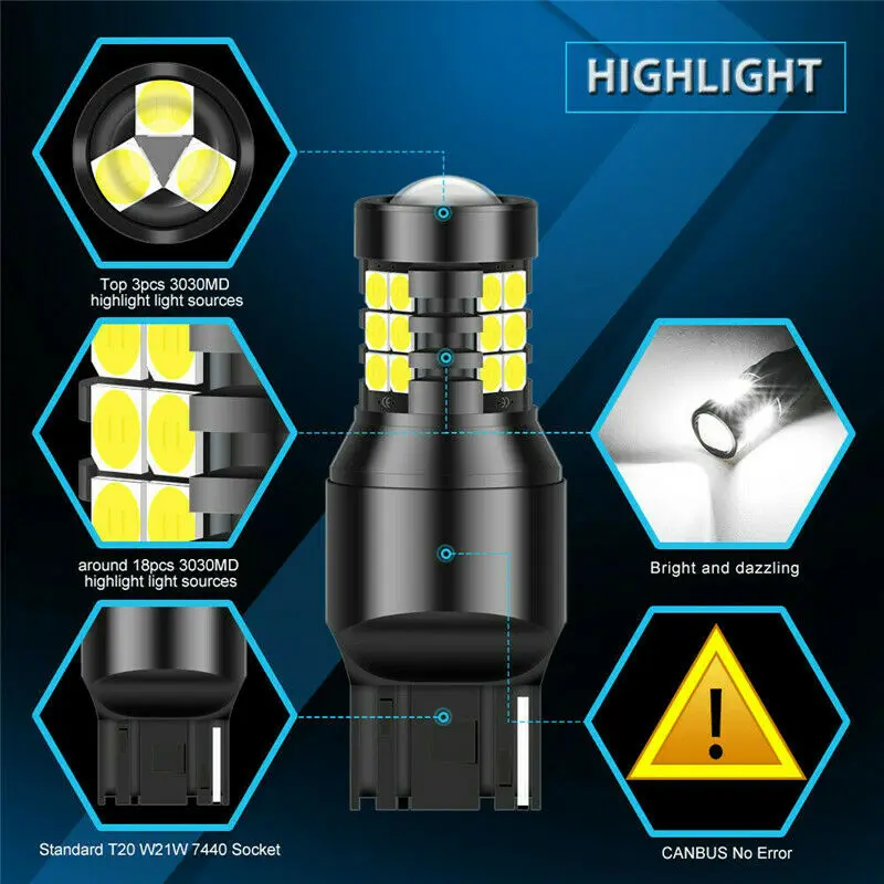 

LED Reverse Light Parts Rear Replacement Super Bright T20 7440 W21W 2Pcs 6000K Accessory
