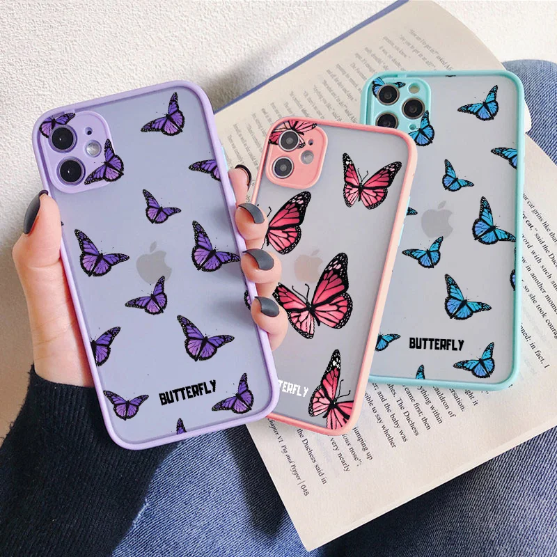 Cute Animal Butterfly Pattern Phone Case For iphone 11 12 13 14 Pro Max X XS XR 7 8 Plus SE2 Hard Matte Shockproof Back Cover