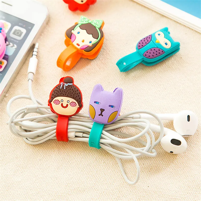 2/5pcs Cute cat bear rabbit Cartoon Press buckle bobbin winder ear mechanism kawaii storage line multifunction receive Bag clip