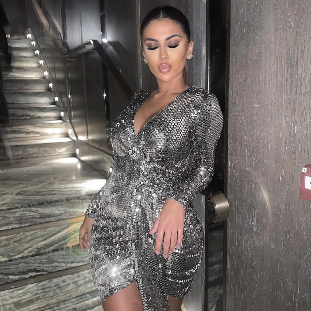 2019 модное осеннее женское вечернее платье сексуальное с длинным рукавом