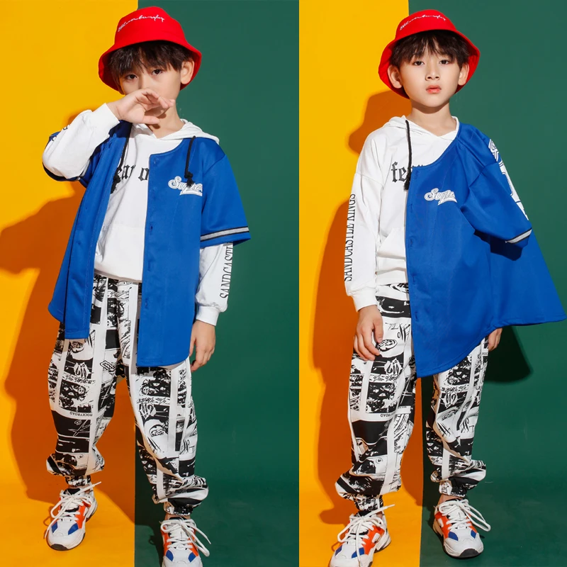 

Kids Performance Cool Blue Jacket Coat White Hoodie Top Hip Hop Clothing for Girls Boys Jazz Dance Costume Ballroom Clothes Wear