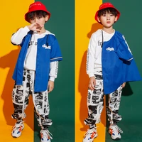 kids performance cool blue jacket coat white hoodie top hip hop clothing for girls boys jazz dance costume ballroom clothes wear