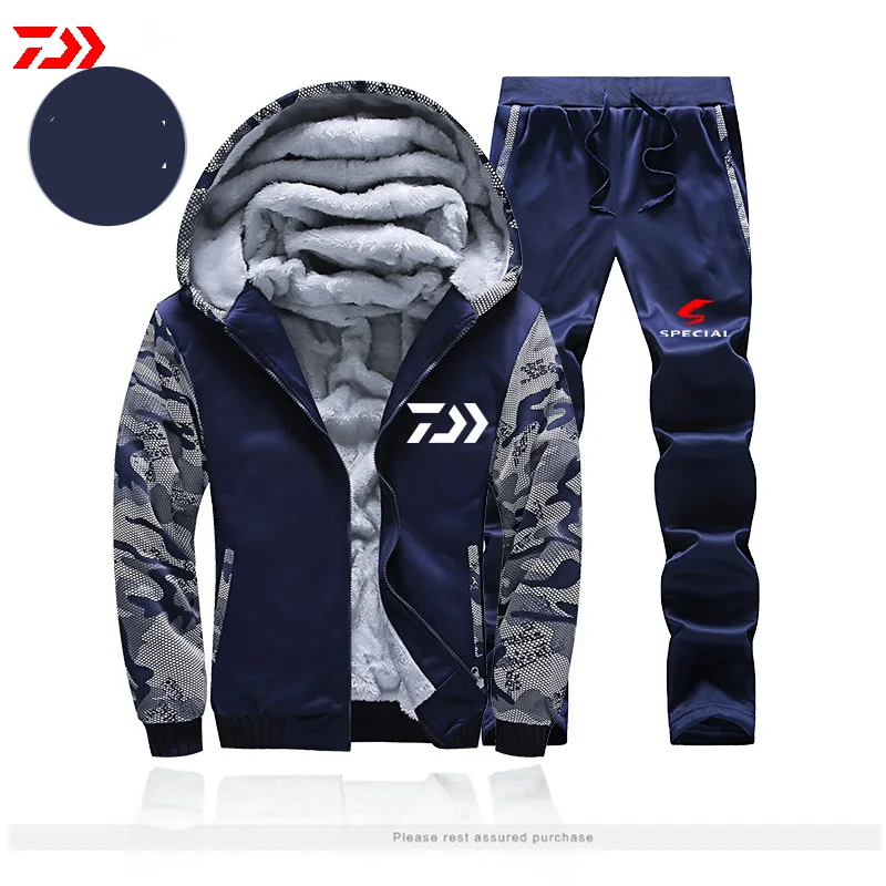 Daiwa термальный рыболовный костюм для мужчин осень зима Цвет Соответствующие рыбалка куртка с длинным рукавом походная одежда полиэстер рыба брюки - Цвет: Синий
