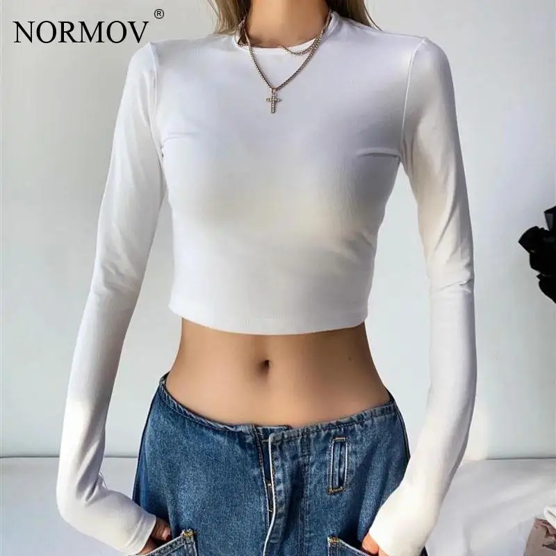 Футболка NORMOV Женская Базовая с длинным рукавом повседневный кроп-топ модная