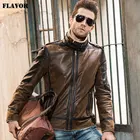 Bинтажная Kожаная куртка мужская, коричневый жакет из натуральной свиной кожи, двухсторонняя куртка на меху, байкерский стиль, на зиму