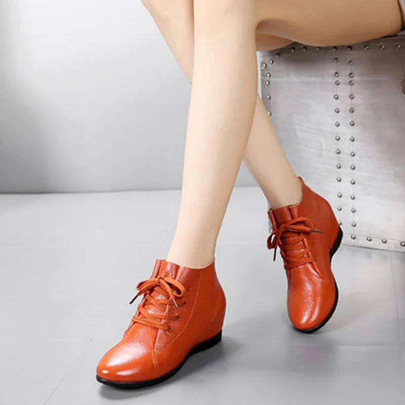 

CEYANEAO New Fall Genuine Leather Flat Heel Women Single Shoes Women's Casual Boots Female Flats Height Increasing Boots E1244