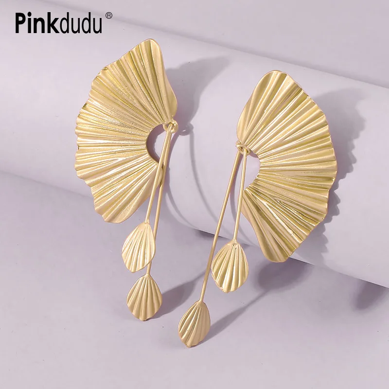 

Лидер продаж, большие висячие серьги Pinkdudu в форме веера, длинные висячие серьги в виде листьев из сплава в стиле ретро для женщин, ювелирные ...