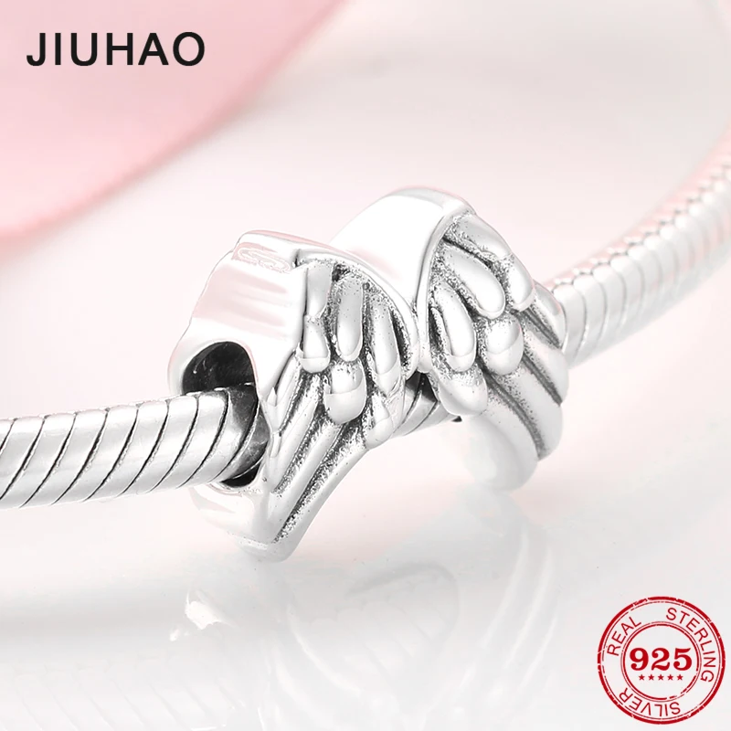 Аутентичные 925 пробы серебряные крылья ангела с перьями бусины подходят к