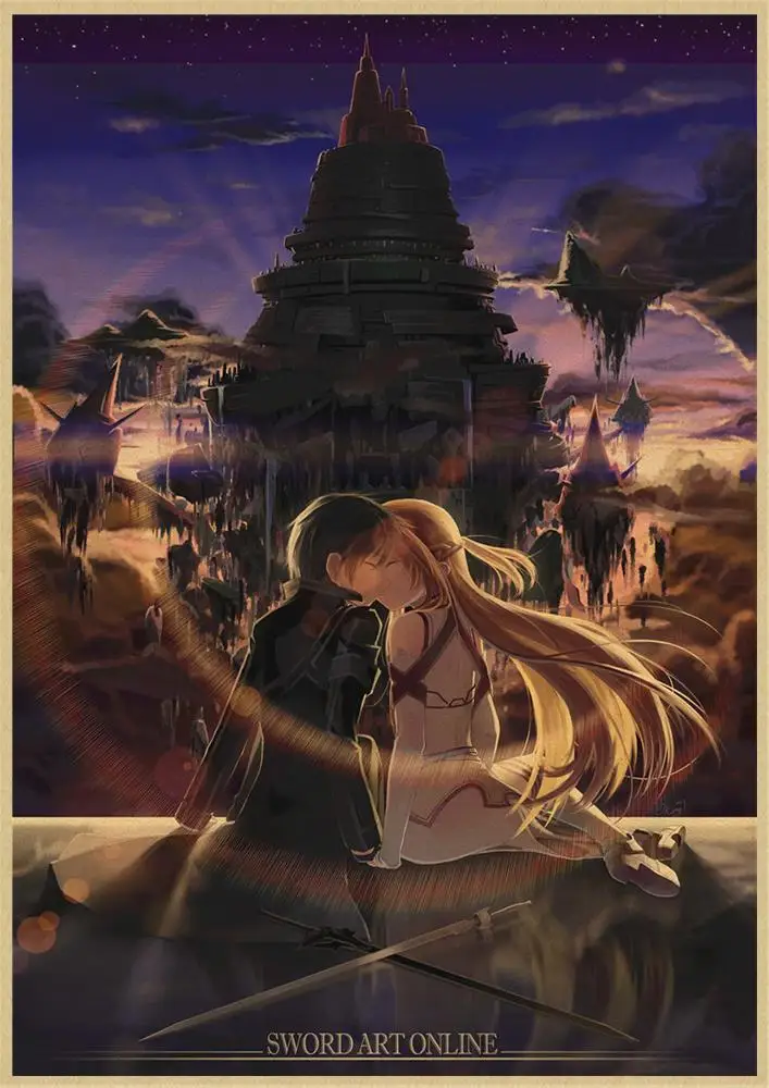 Японский аниме меч искусство онлайн крафт бумага плакат печать художественные