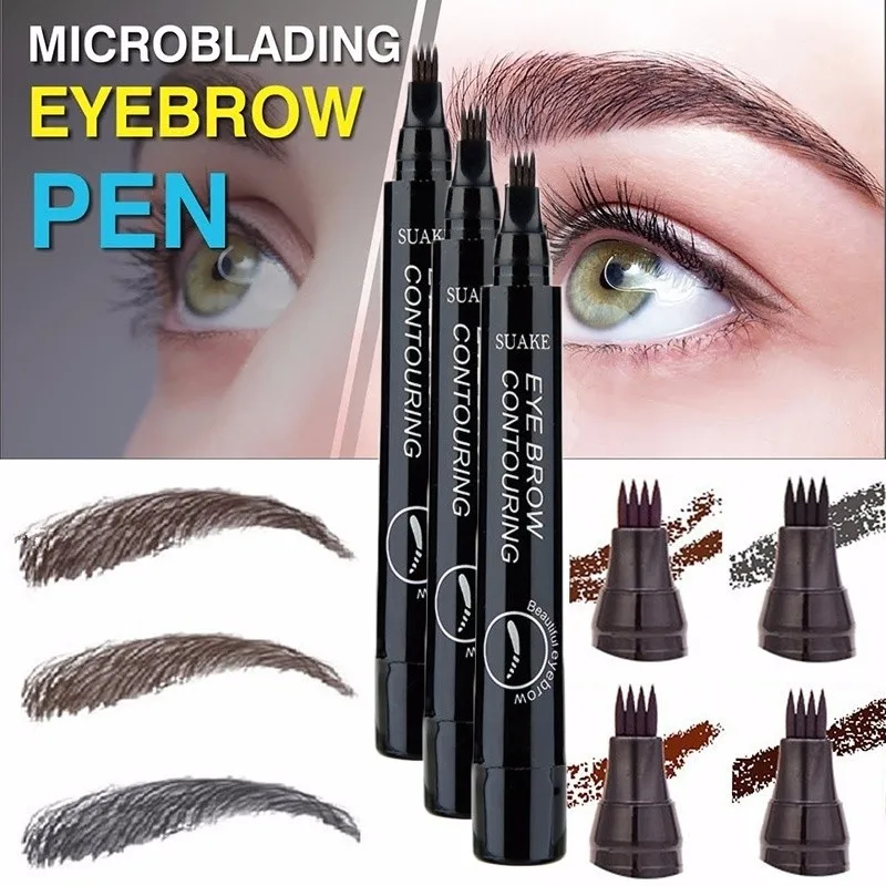 5 Colors Eyebrow Pen Waterproof 4 Fork Tip Eyebrow Tattoo Pencil Long Lasting Natural Dark Brown Liquid Eye Brow Pencil