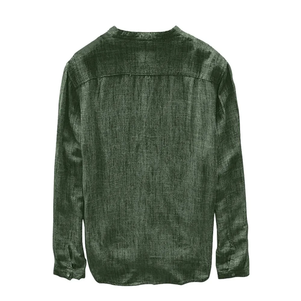 Осенняя повседневная мужская рубашка, Chemise Homme, хлопковая, льняная, одноцветная, с длинным рукавом, на пуговицах, с карманом, свободная рубашка, блузка, топы, повседневная одежда