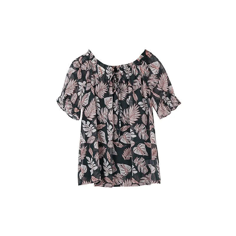 Женская блузка с принтом в виде листьев Vangull свободная длинным рукавом и