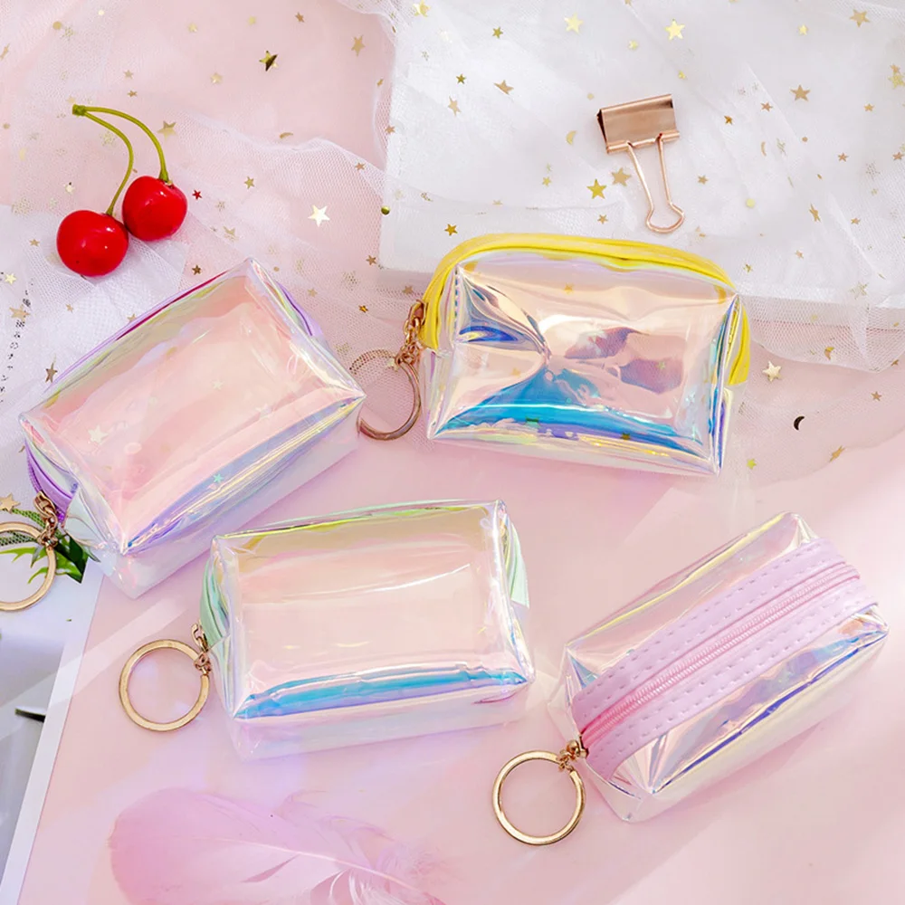

Transparent Women Small Wallet Laser Zipper Coin Purses Bag Clutch Fashion Handbag Female Key Purse Mini Cosmetics Storage Pouch