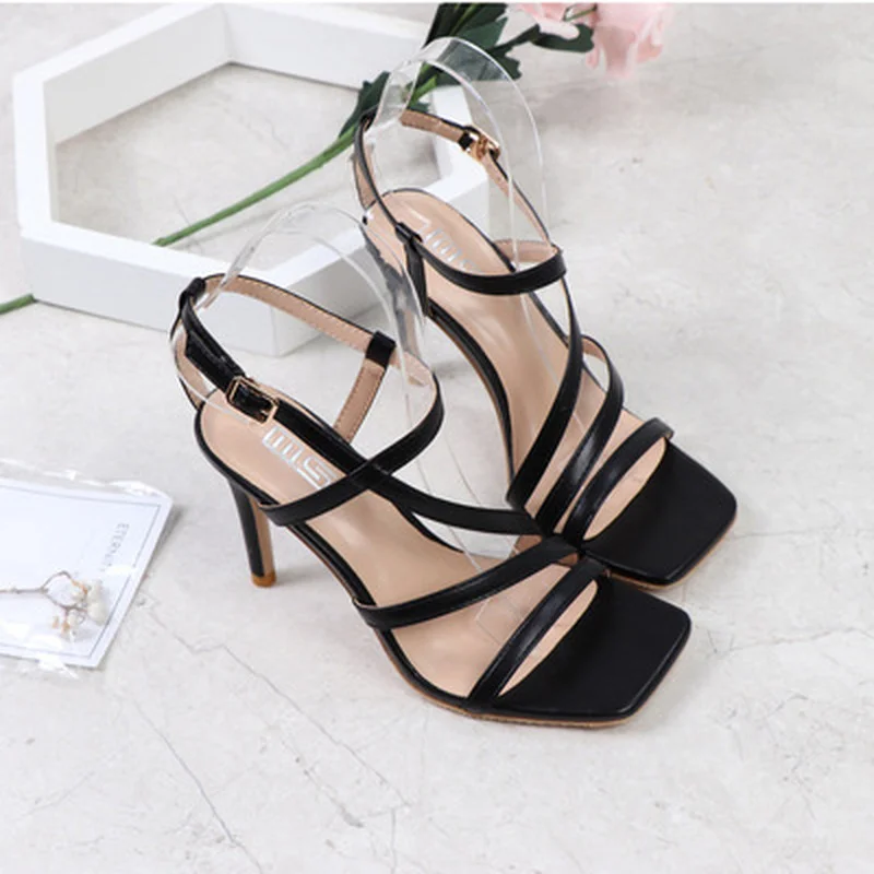 

Fashion Womens Shoes 2021 Female Sandal High Heels Large Size Ankle Strap Luxury Girls Beige Comfort High-heeled Big New Summer