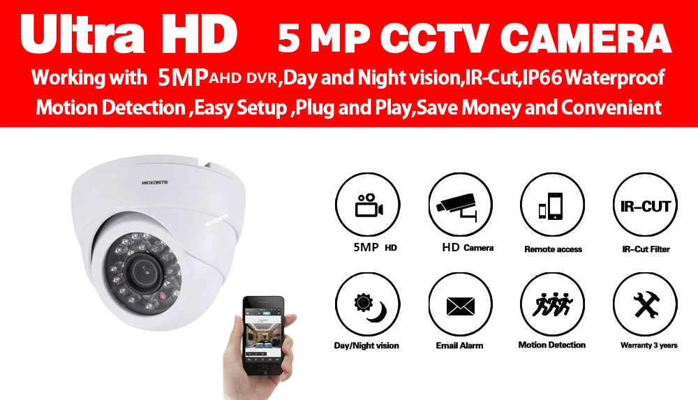 HD 5MP CCTV купольная AHD камера Крытый водонепроницаемый Ninght Vision фильтр, отсекающий ИК-спектр P2P Onvif XMEYE камера наблюдения движения