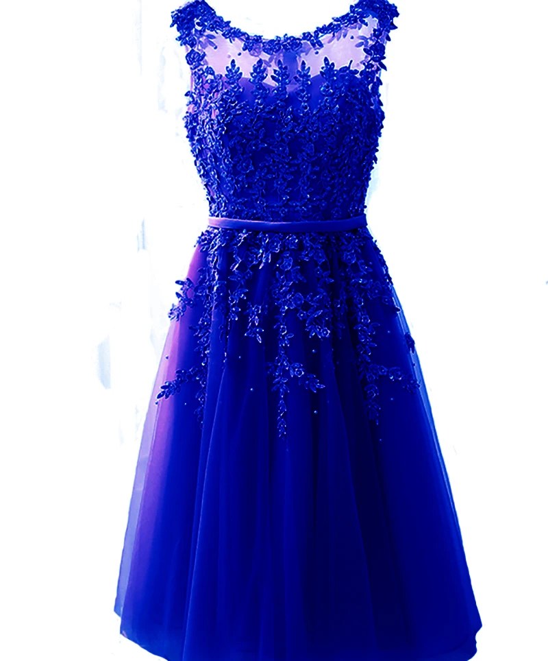 royal blue Короткое вечернее платье с аппликацией и жемчугом, женское короткое платье для выпускного вечера, вечерние платья - Цвет: royal blue