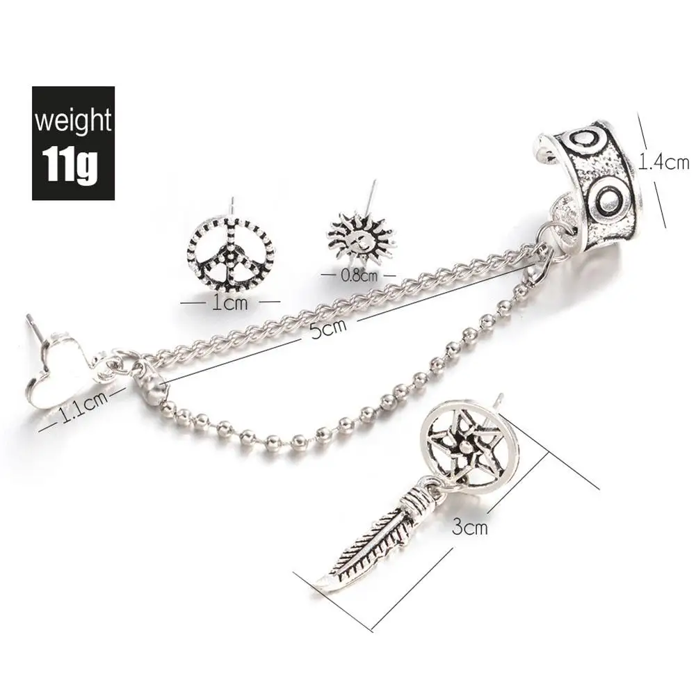 4Pc/Set Chain Eardrop Earring Sun Leaf Heart Shape Earrings Fashion Ear Ring Bohemia Retro Lady | Украшения и аксессуары