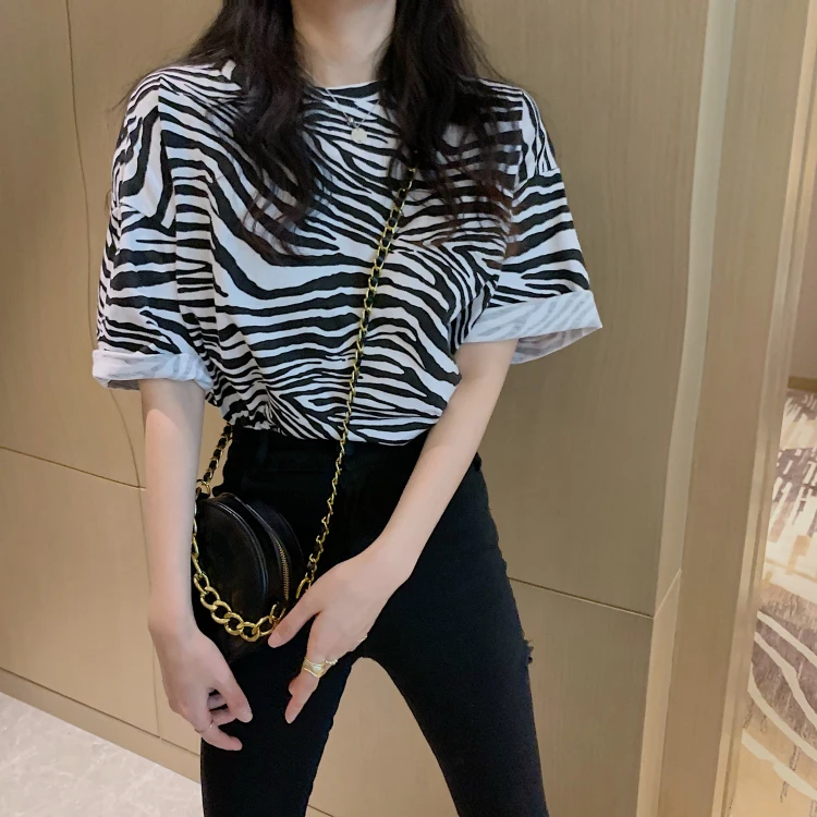 

Women Summer T shirt 2020 Zebra Print Short Sleeve T-shirt Casual Loose Tops Tees Sexy Streetwear Tshirts Camisas Mujer