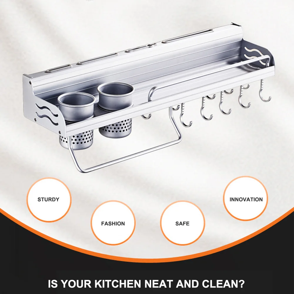 

Free of punch Wall Mount Spice Rack Cooking Tools Organizer Holder Space Aluminum Kitchen Punch-free Hanging Storage Shelf