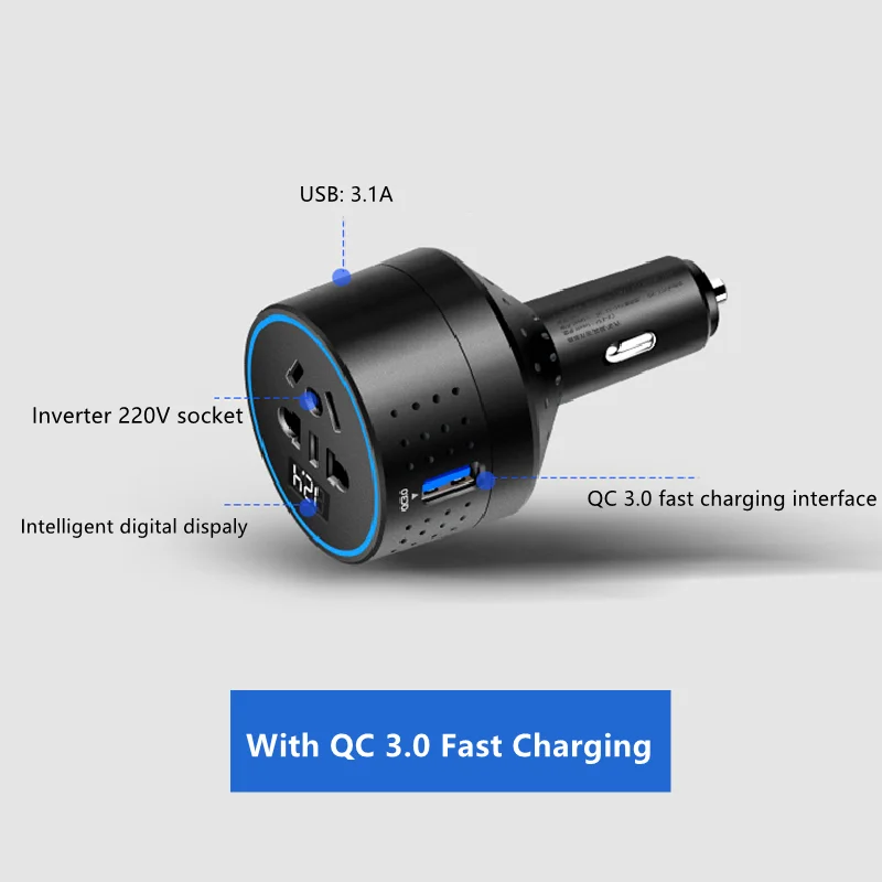

GKFLY USB Charger With Voltage Display Type-C PD QC3.0 Fast Charging Car Charger Cigarette Lighter 12V To 220V Car Inverter