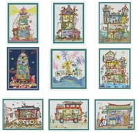 lighthouse christmas house cartoon patterns counted cross stitch 11ct 14ct 18ct diy cross stitch kits embroidery needlework sets