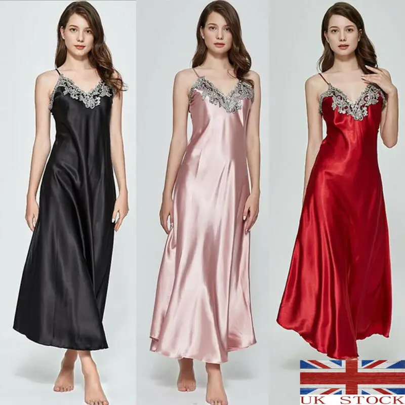 

Женское атласное шелковое кружевное белье с v-образным вырезом, пижама, ночная рубашка, одежда для сна, Великобритания