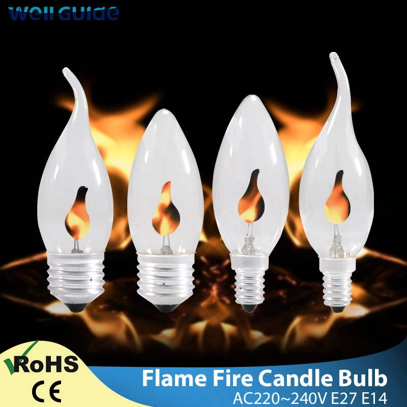 

led bulb E14 E27 Edison Flicker Flame Led Candle Light Fire Lighting Vintage 3W AC220V 240V Tail Retro Decor Energy Saving Lamp