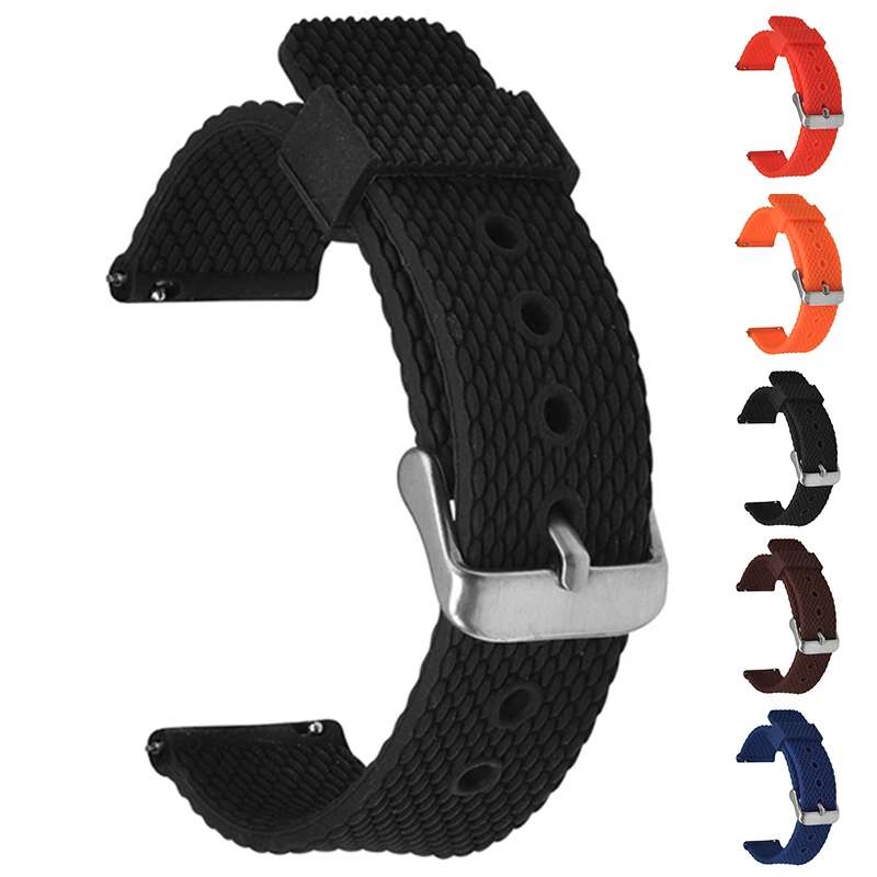 

BEAFIRY Soft Silicone Watch Band 18mm 20mm 22mm 24mm Grid Pattern Black Watch Strap Waterproof Watchband Blue Orange Brown Red