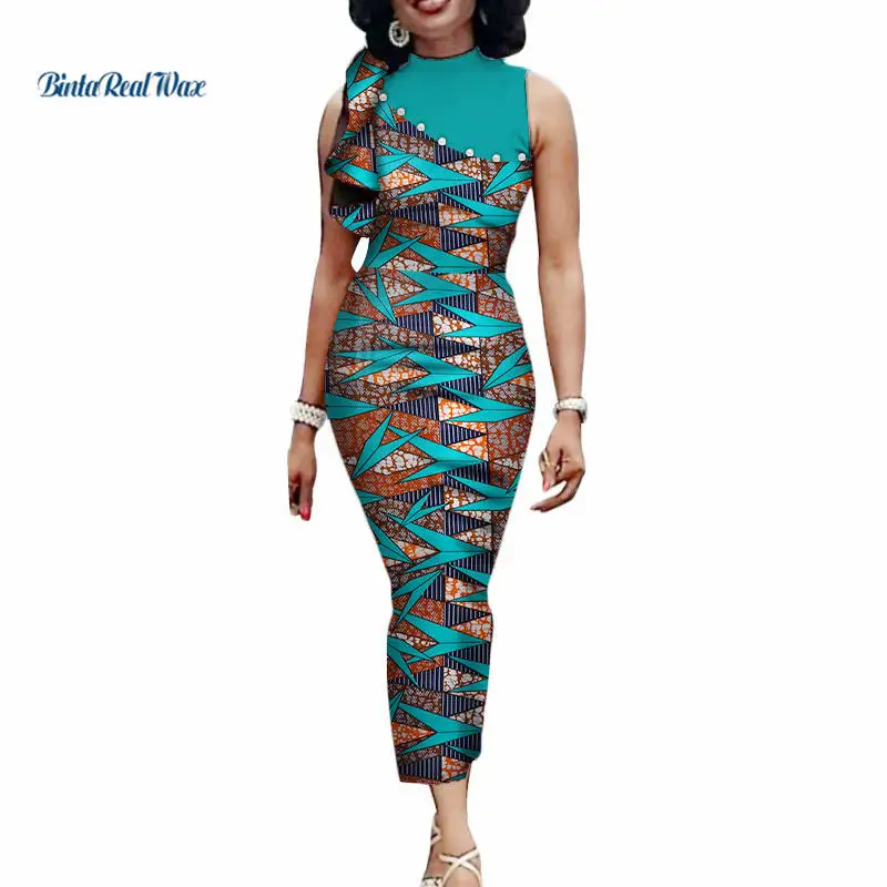 Новые африканские длинные платья с принтом для женщин Bazin Riche лоскутное прямое