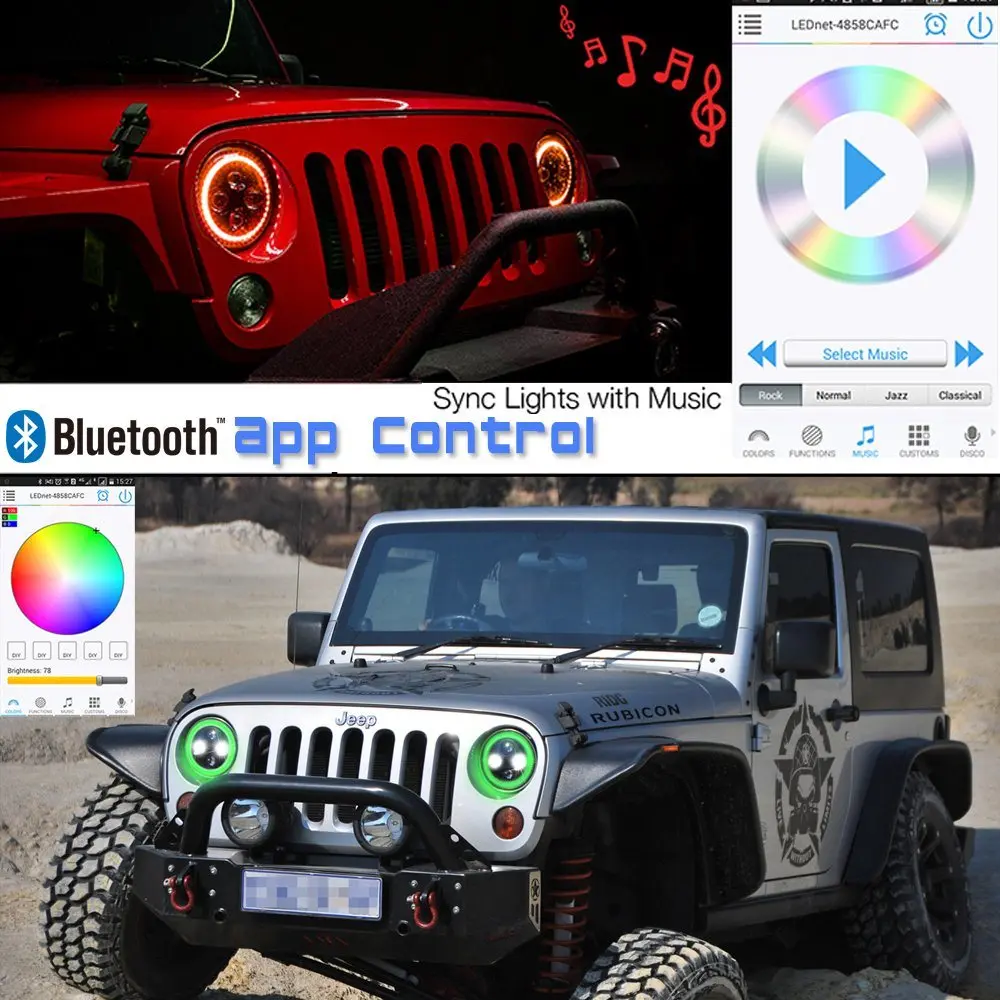 

Free shipping led headlights Factory Price custom hi/low beam round led headlight 7 inch Color Chasing H4 car led headlight