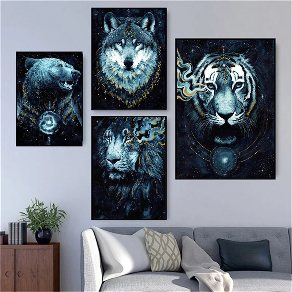 

Nordic Animal Gods Constellation Posters And Prints Lion Tiger Canvas Art Wall Painting For Living Room Cuadros Decoration