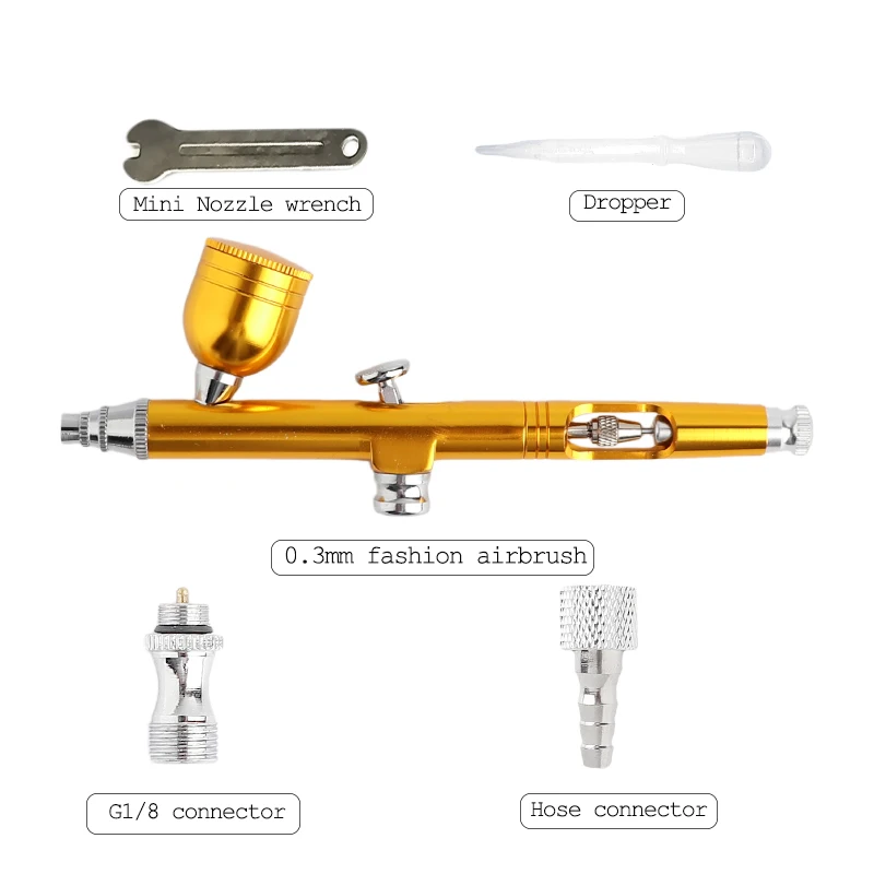 Gold Airbrush 1pc Onnfang, беспроводной воздушный компрессор, портативная аэрография 0,3& 0,2& 0,5 мм, пистолет-распылитель для макияжа, модель торта, автомобильный распылитель для наполнения водой - Цвет: Gold Airbrush 1pc