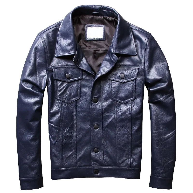 

Men Top Quality Natural Cowhide Leather Pilot Jacket Slim Fit Motor Biker Windbreaker Coat Man Casual Genuine Leather Jacket 5XL