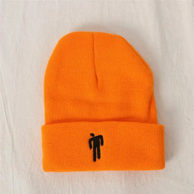 Billie Eilish Beanie цвета вязаная зимняя шапка однотонный хип-хоп трикотажный свитер шляпа костюм капитана аксессуар подарки теплая зима - Цвет: Orange