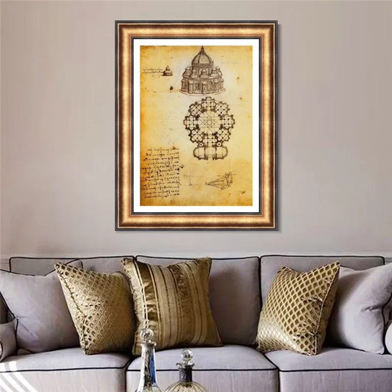 Картина на холсте построенная живопись чистая рукопись да Винчи настенная