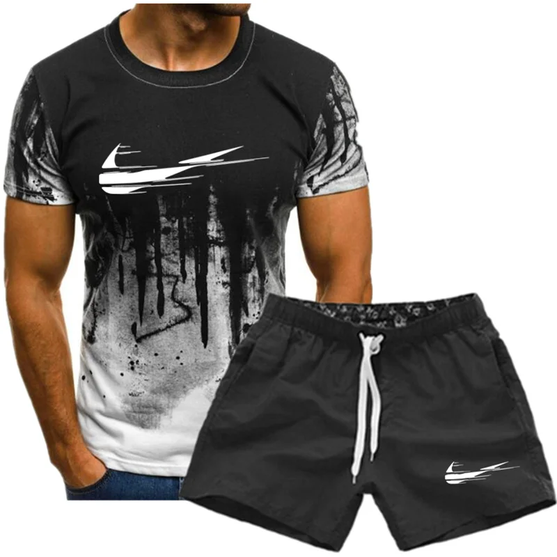 

Новинка 2021, Мужская брендовая спортивная одежда, комплект из дышащей футболки с короткими рукавами и шортов, повседневная одежда, мужской б...