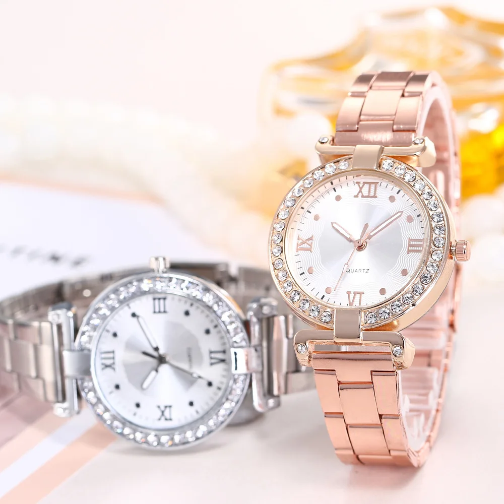 2019 роскошные женские часы с кристаллами Золотой Бренд браслет из нержавеющей
