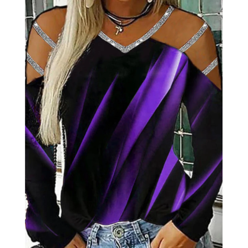 Футболка женская с длинным рукавом и V-образным вырезом | Женская одежда