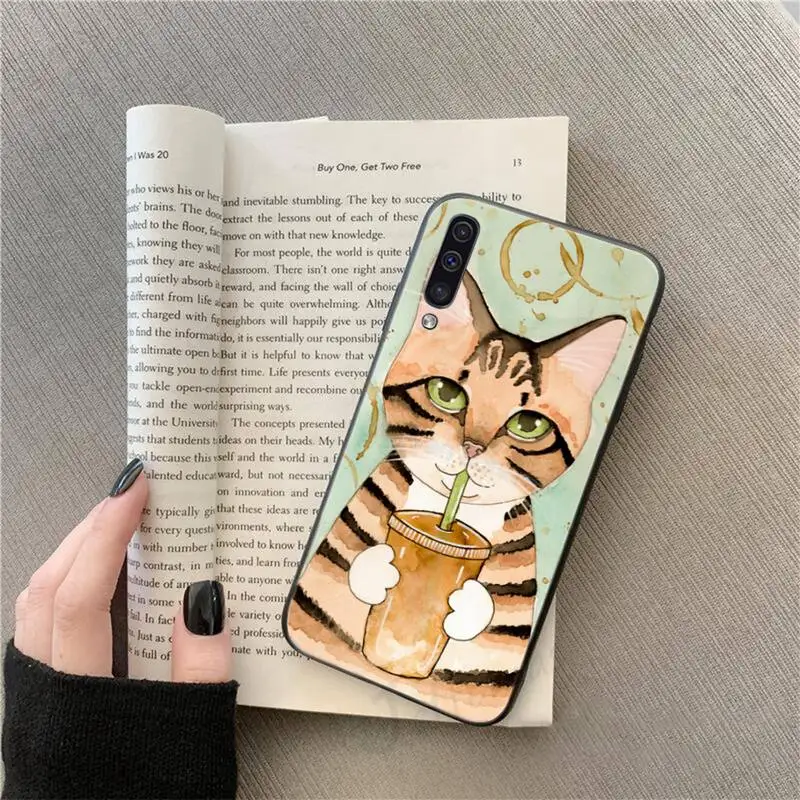 

Cat and coffee high quality Phone Case For Samsung galaxy S 9 10 20 A 10 21 30 31 40 50 51 71 s note 20 j 4 2018 plus