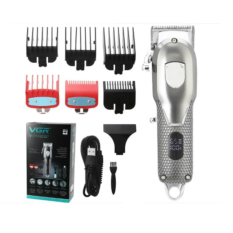 VGR hair trimmer USB  rechargeable hair clipper haircut  LCD oil head clipper white beard trimmer hair cutter metal body10W 6500