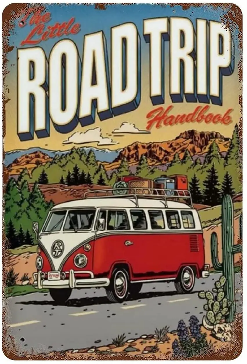 

JEFCY Road Trip Vintage Tin Signs Home Bar Kitchen Living Room Wall Art Decor Retro Metal Plaque