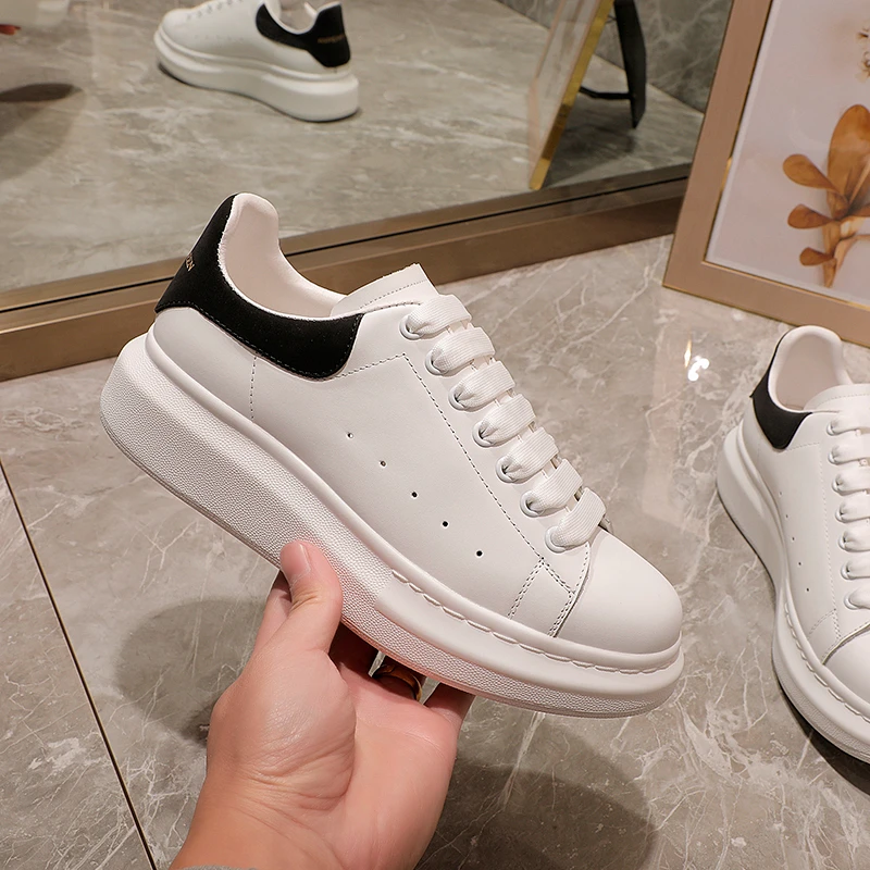 

New All-Matching Platform White Shoes Women's Genuine Leather Elevator Black Tail Men's Casual Sneakers